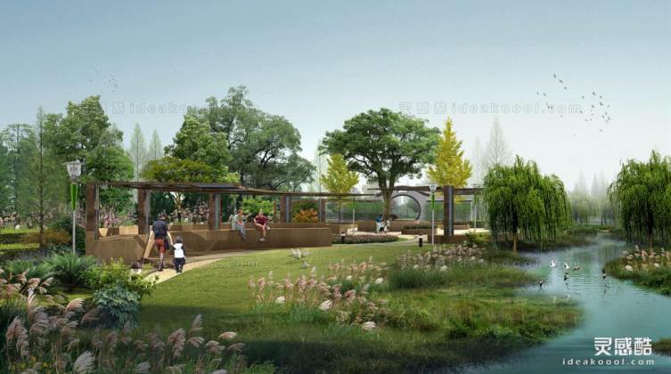 滨水河道湿地效果图丨