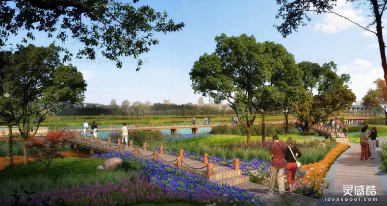 滨水河道湿地景观效果图丨