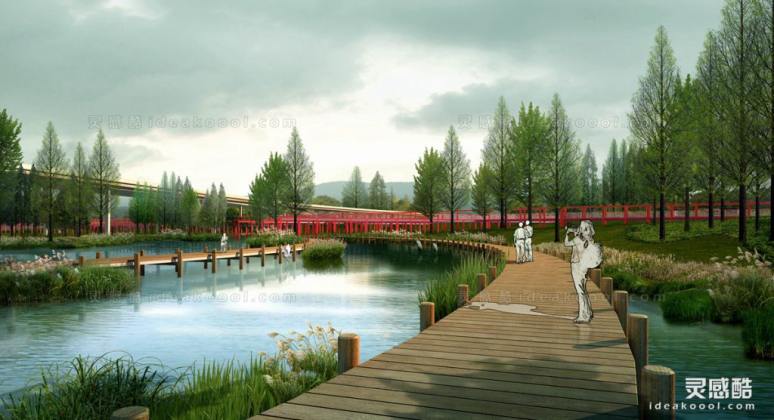 滨水河道湿地效果图丨