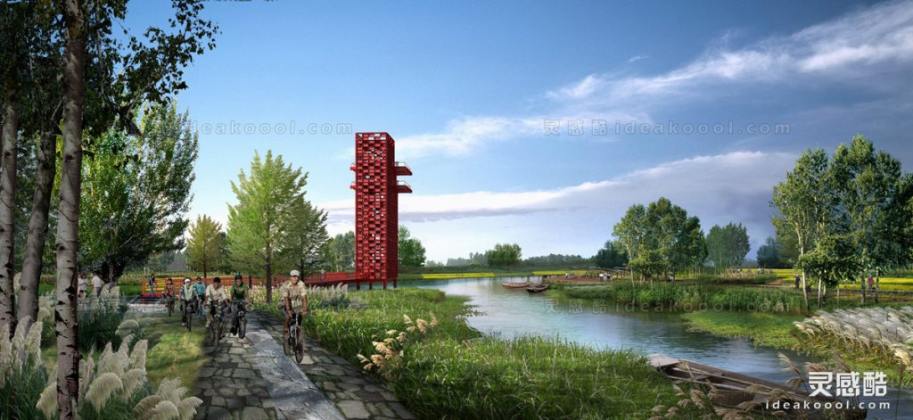 滨水河道湿地公园效果图丨