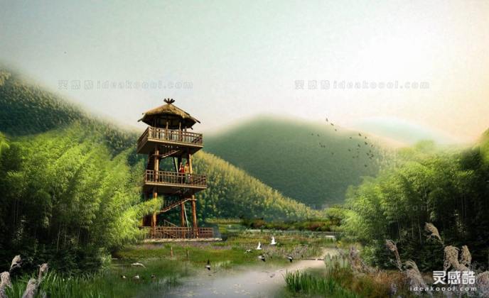 滨水河道湿地效果图丨