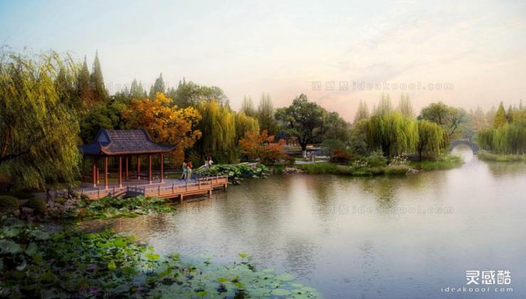 滨水湿地效果图丨