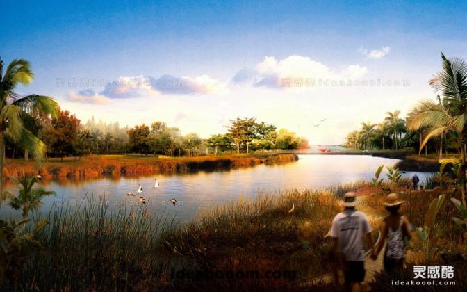 滨水湿地效果图丨