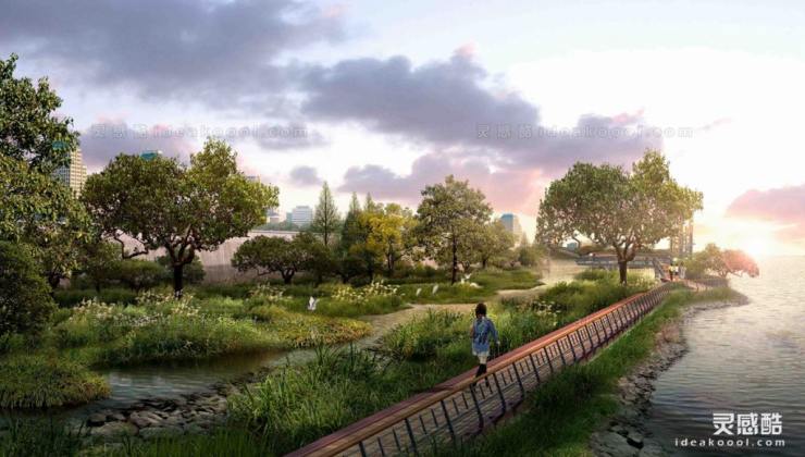 滨水河道湿地效果图丨