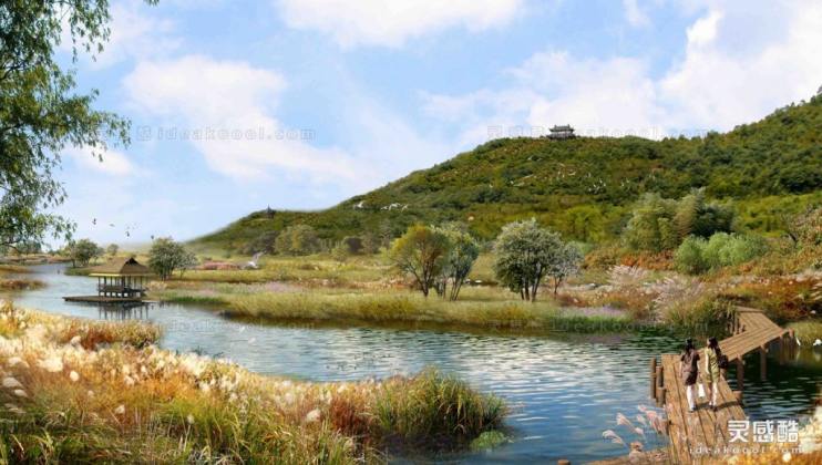 滨水河道湿地效果图丨
