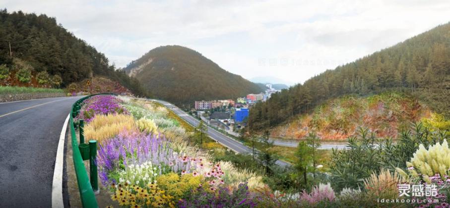 道路花境绿化效果图丨