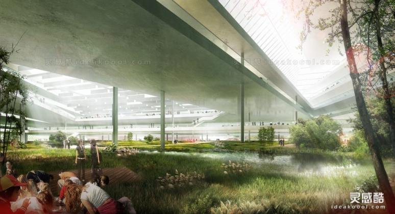 创意建筑效果图 河道湿地景观效果图丨