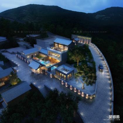 夜景建筑效果图 鸟瞰效果图丨