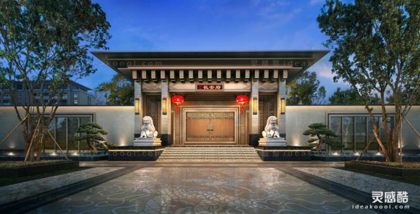 居住区入口夜景效果图丨