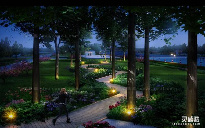 林间小路夜景效果图丨