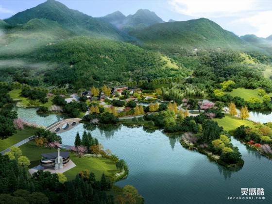 滨水河道湿地效果图 鸟瞰效果图丨