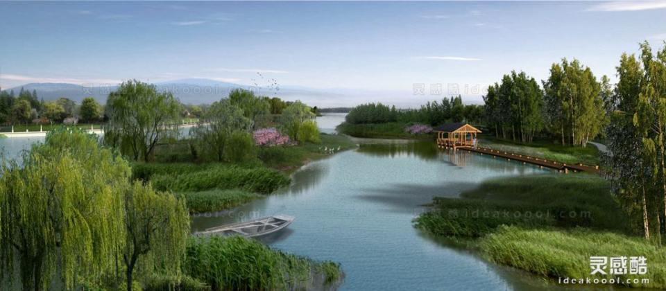 滨水河道湿地效果图丨