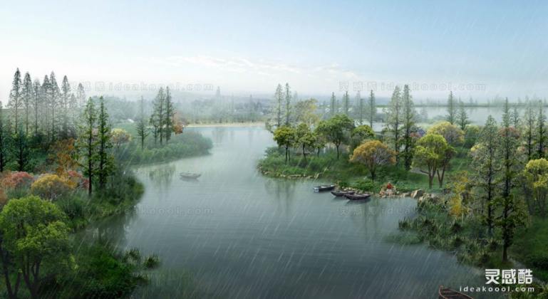 滨水河道湿地效果图丨
