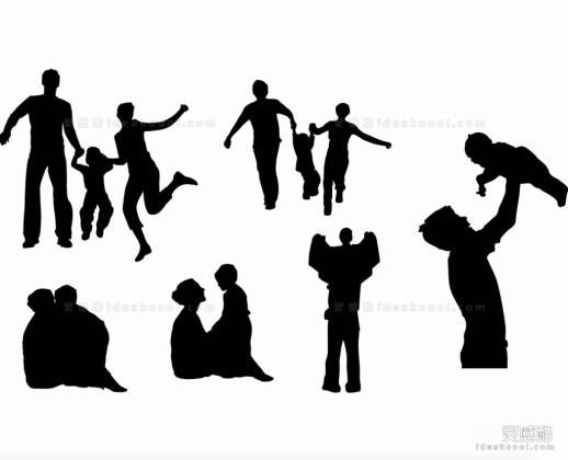 一家三口父母儿童人物剪影丨