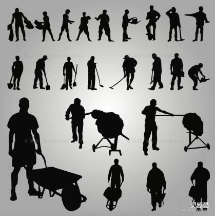 工人施工人物剪影丨