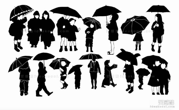 儿童小孩打伞人物剪影丨