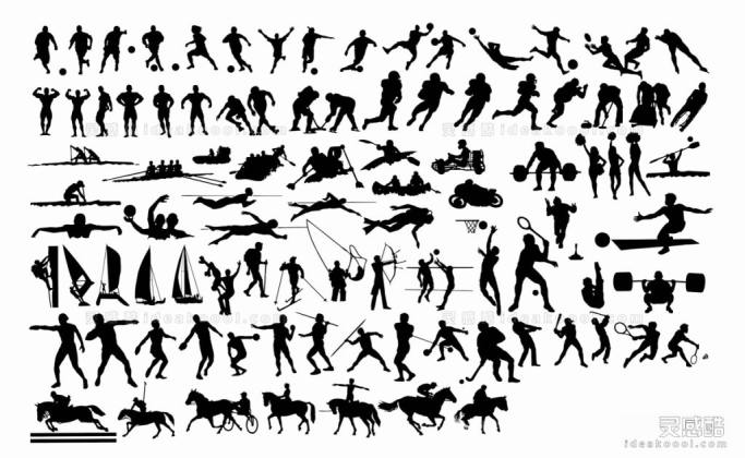 体育运动 踢球游泳骑马射箭帆船健身人物剪影丨