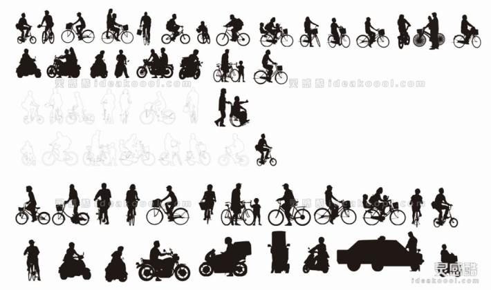 自行车 汽车 摩托车人物剪影丨