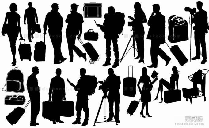 拉行李箱人物剪影 摄影师丨