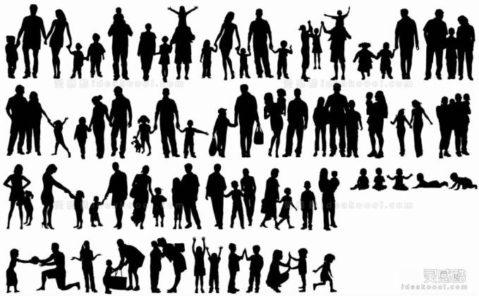 家庭父母小孩人物剪影丨