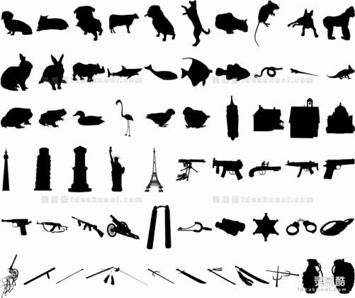 小狗 老鼠 兔子 大猩猩 犀牛 鲸鱼 鸭子 青蛙 蜥蜴 房子 自由神像 巴黎铁塔 动物剪影丨