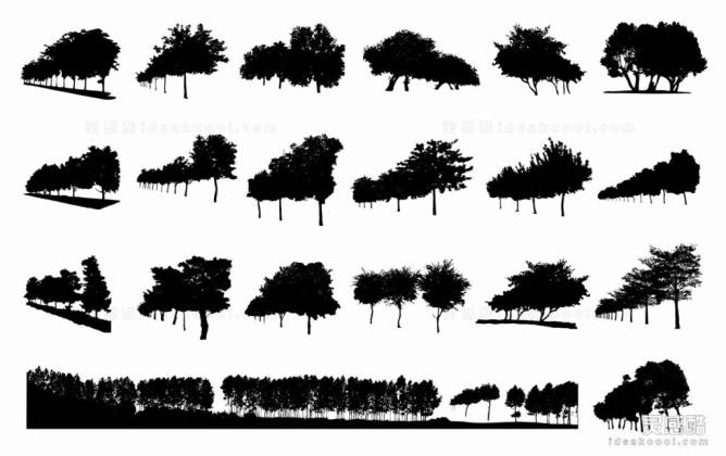矢量树林树阵植物剪影丨