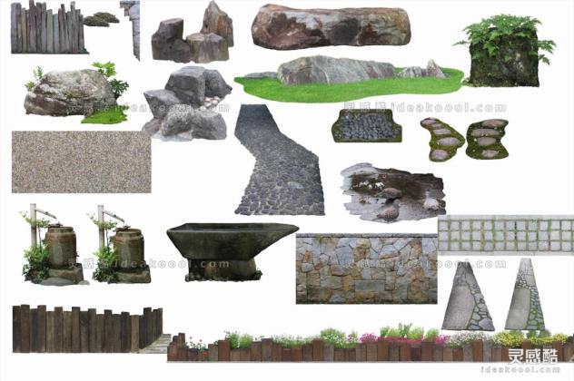 效果图配景 景观石丨