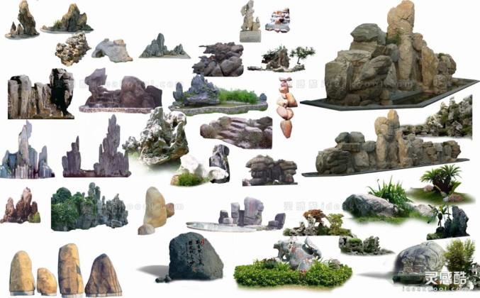 假山石头配景丨