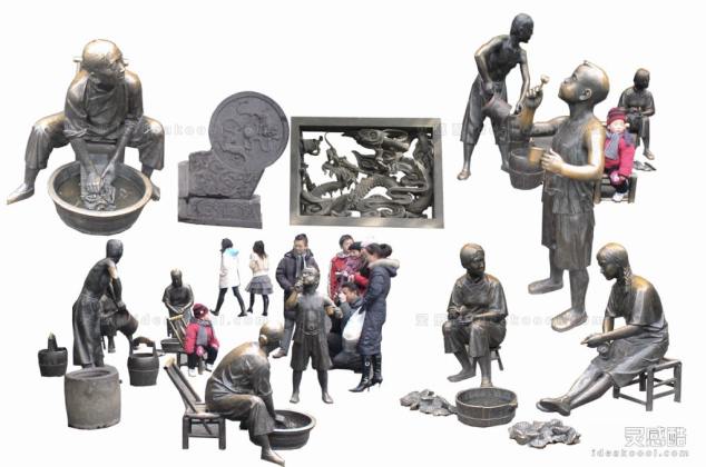 青铜人物雕塑配景丨