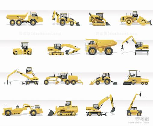 矢量挖掘机推土机工程车辆丨