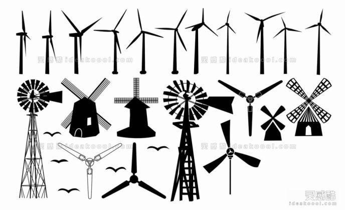 风车风力发电剪影丨