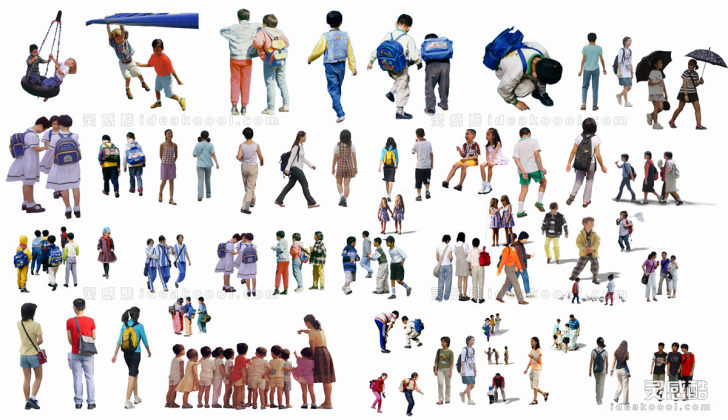 休闲人物贴图 小学生上学丨